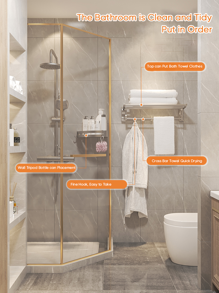 Bathroom shelf aluminum gel, shampoo, towel, storage, wall, does not perforate, folding accessories