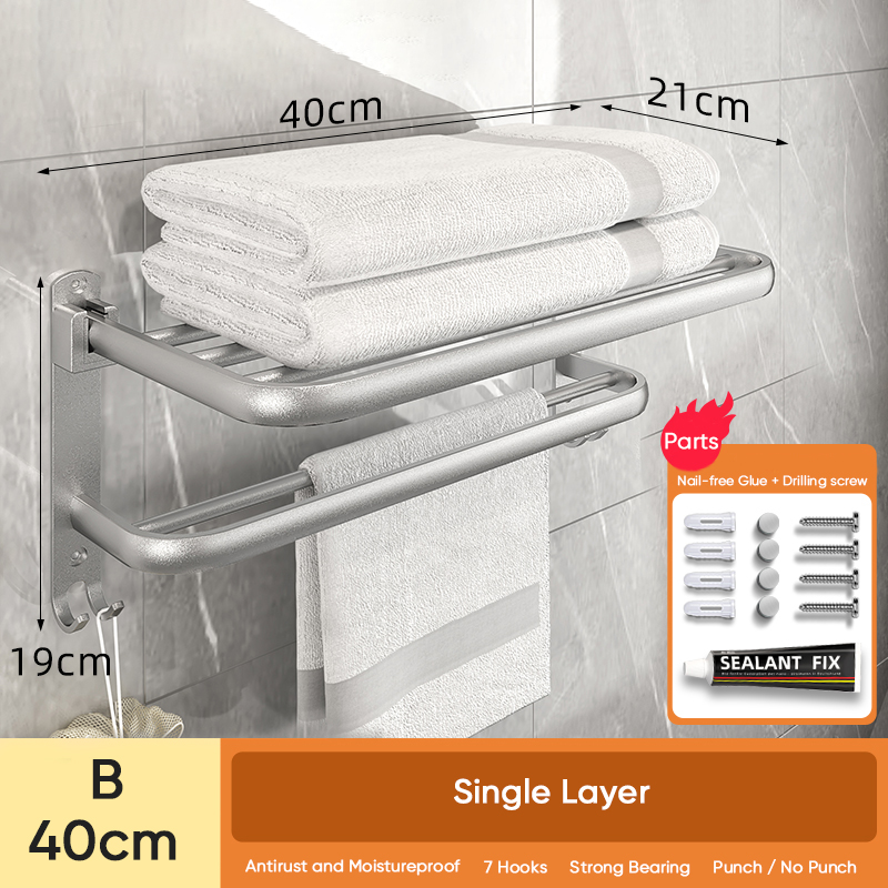 Bathroom shelf aluminum gel, shampoo, towel, storage, wall, does not perforate, folding accessories