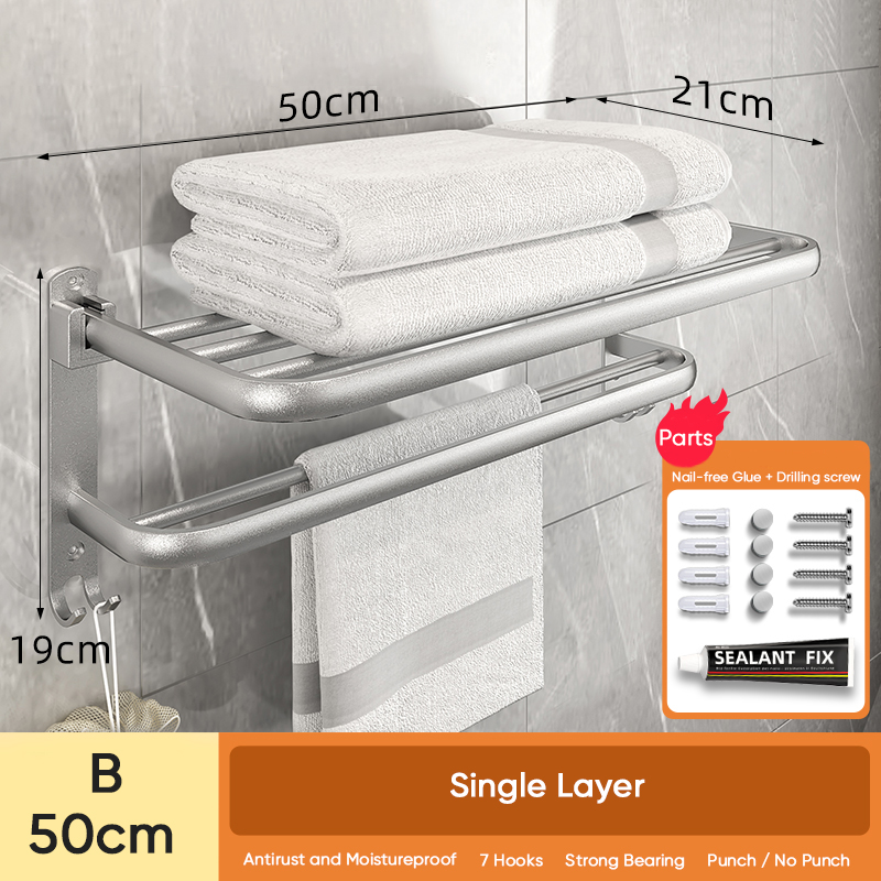 Bathroom shelf aluminum gel, shampoo, towel, storage, wall, does not perforate, folding accessories