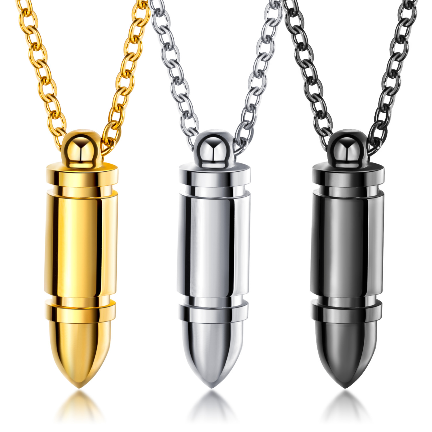personalized punk bullet pendant for men, stainless steel necklace with engraved name