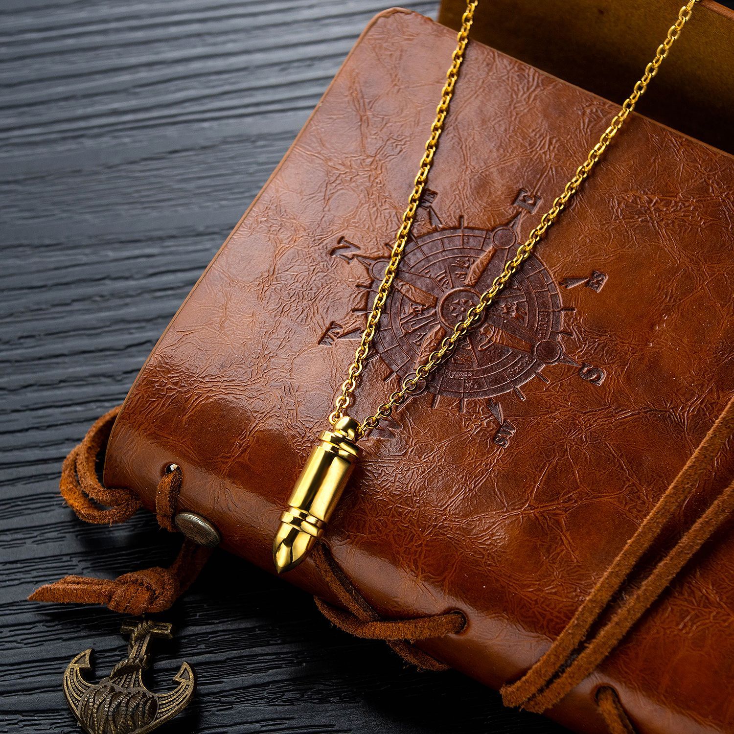 personalized punk bullet pendant for men, stainless steel necklace with engraved name