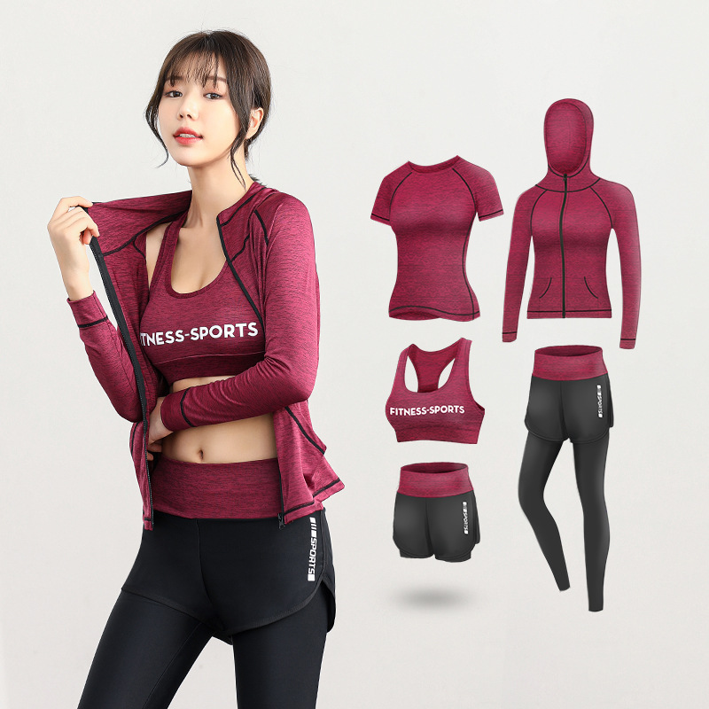 5PCS Seamless Women  Workout Sportswear Gym Clothing Running Clothing Fitness Long Sleeve Crop