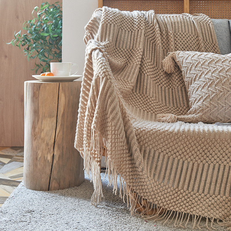 3D Knitted Blanket With Tassel Solid Color Sofa Blanket Cover Nordic Home Decor Throw Blanket