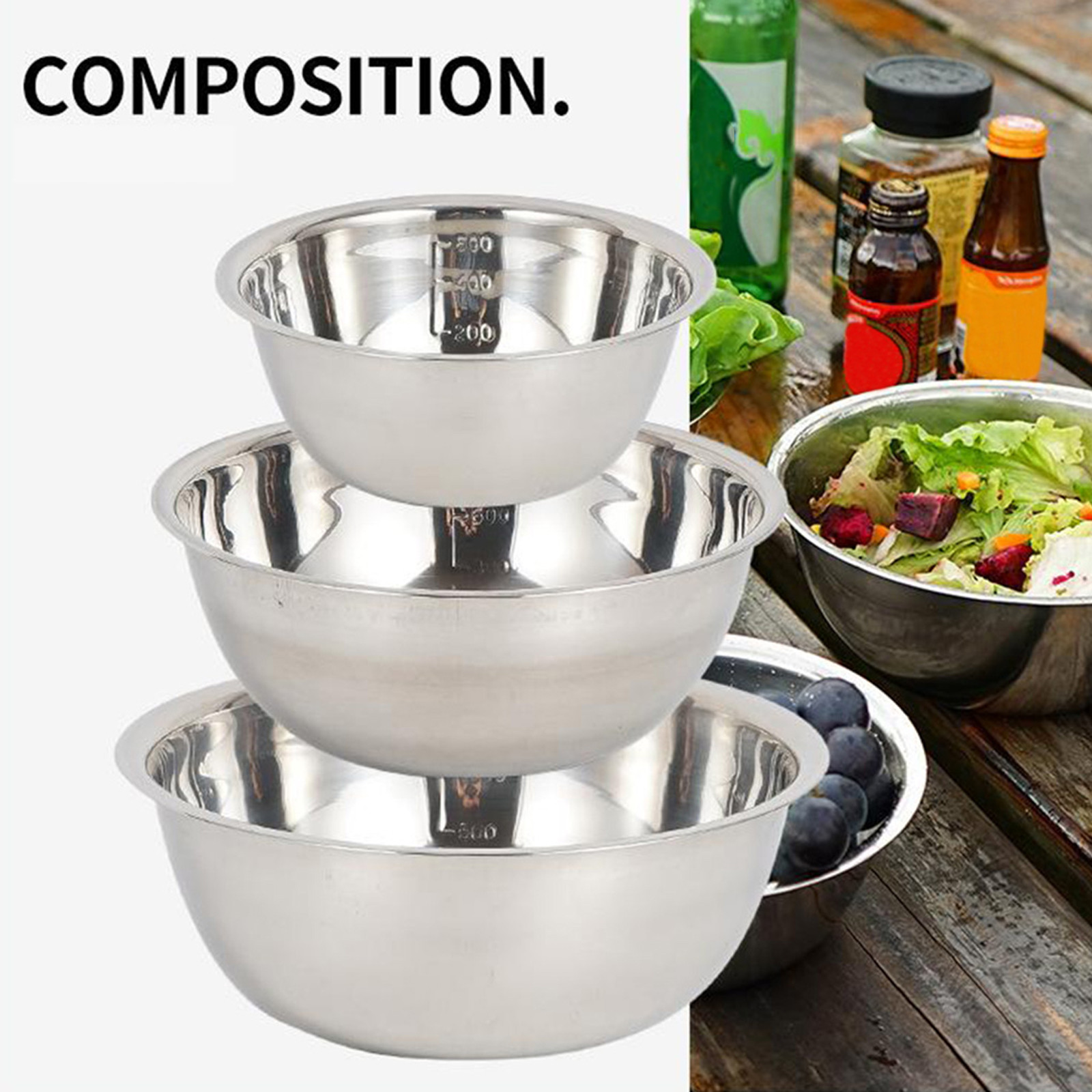 Stainless steel bowl set for mixing food, vegetables, fruits, rice, wash bowl, metal storage