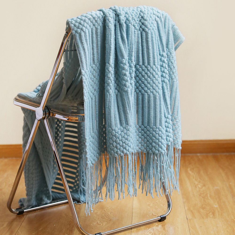 3D Knitted Blanket With Tassel Solid Color Sofa Blanket Cover Nordic Home Decor Throw Blanket