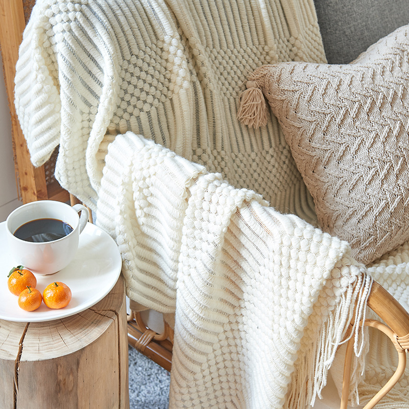 3D Knitted Blanket With Tassel Solid Color Sofa Blanket Cover Nordic Home Decor Throw Blanket