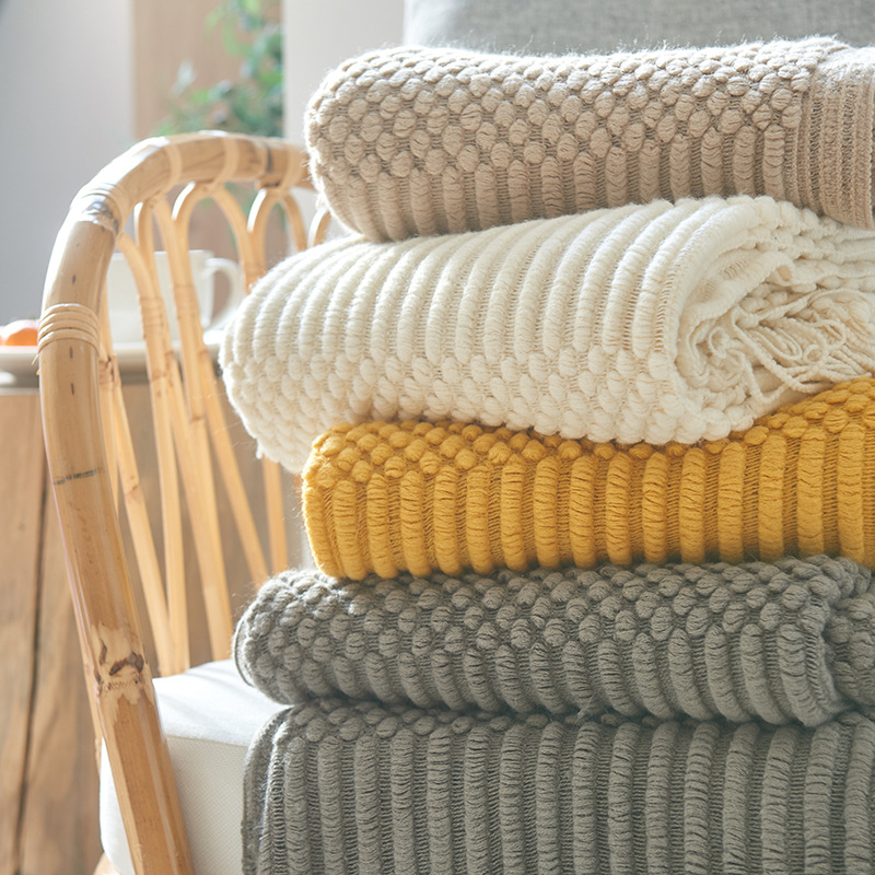 3D Knitted Blanket With Tassel Solid Color Sofa Blanket Cover Nordic Home Decor Throw Blanket