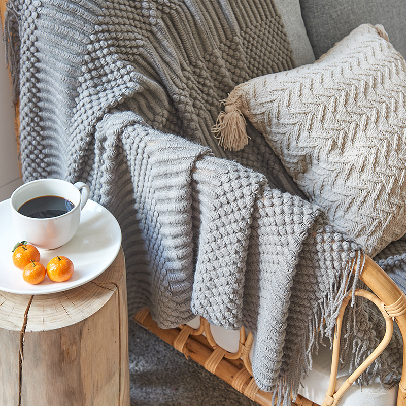 3D Knitted Blanket With Tassel Solid Color Sofa Blanket Cover Nordic Home Decor Throw Blanket