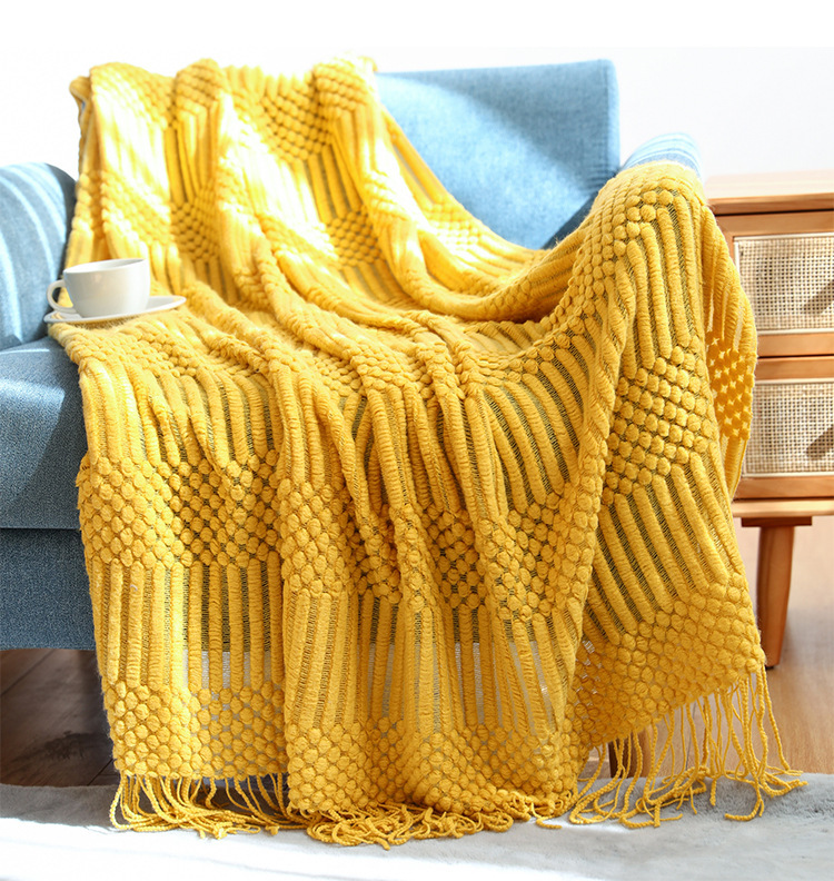 3D Knitted Blanket With Tassel Solid Color Sofa Blanket Cover Nordic Home Decor Throw Blanket