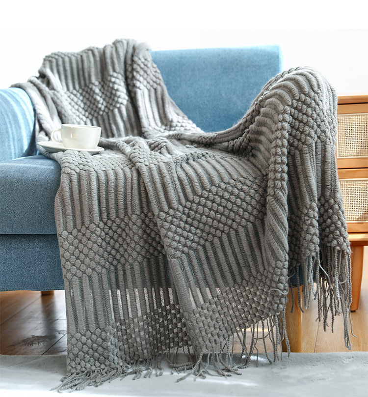 3D Knitted Blanket With Tassel Solid Color Sofa Blanket Cover Nordic Home Decor Throw Blanket