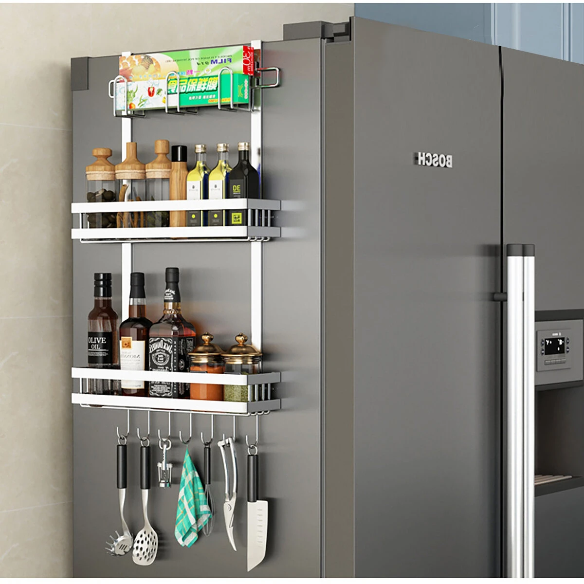 Refrigerator Storage Rack Side Shelf Sidewall Holder Multifunctional Carbon Steel Kitchen Supplies
