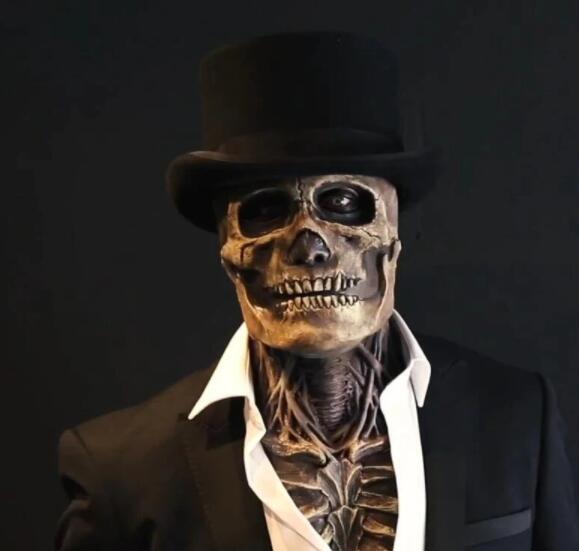 Halloween Movable Mouth Skeleton Mask Cosplay Horror Latex Mask Headgear