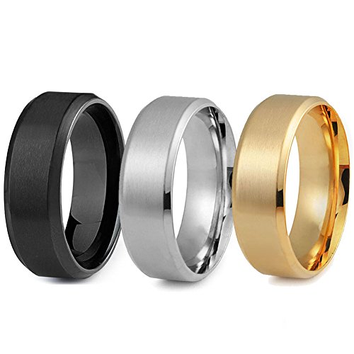 Stainless Steel Rings for Men Wedding Ring Cool Simple Band 8MM Width 3 Pcs A Set