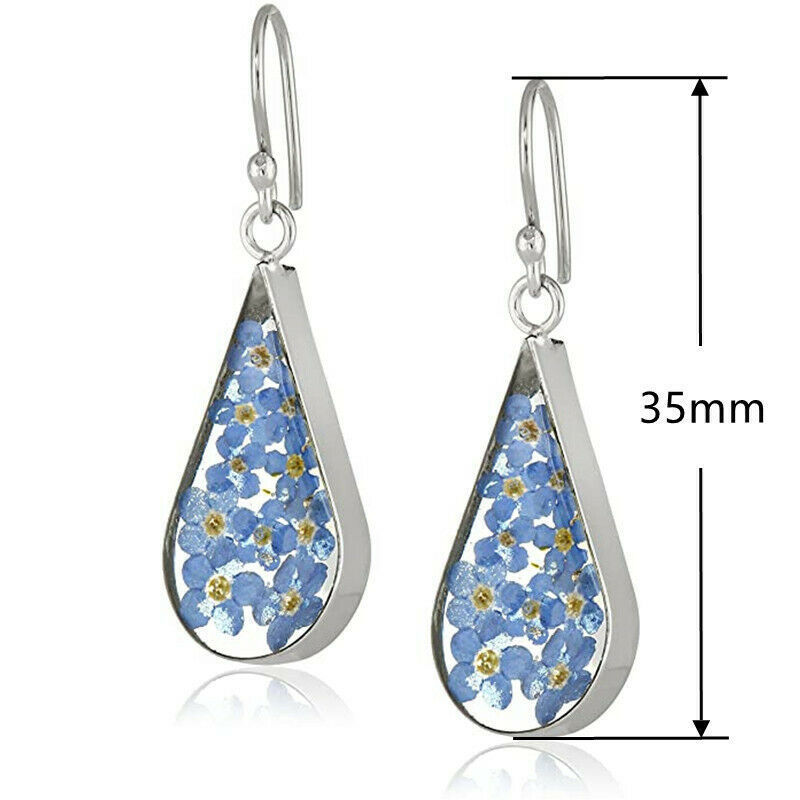 Sterling Silver Pressed Flower Teardrop Earrings