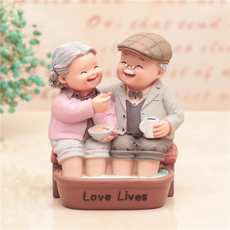Love is accompanied by a leisurely old man, old lady,  creative decorations ornaments