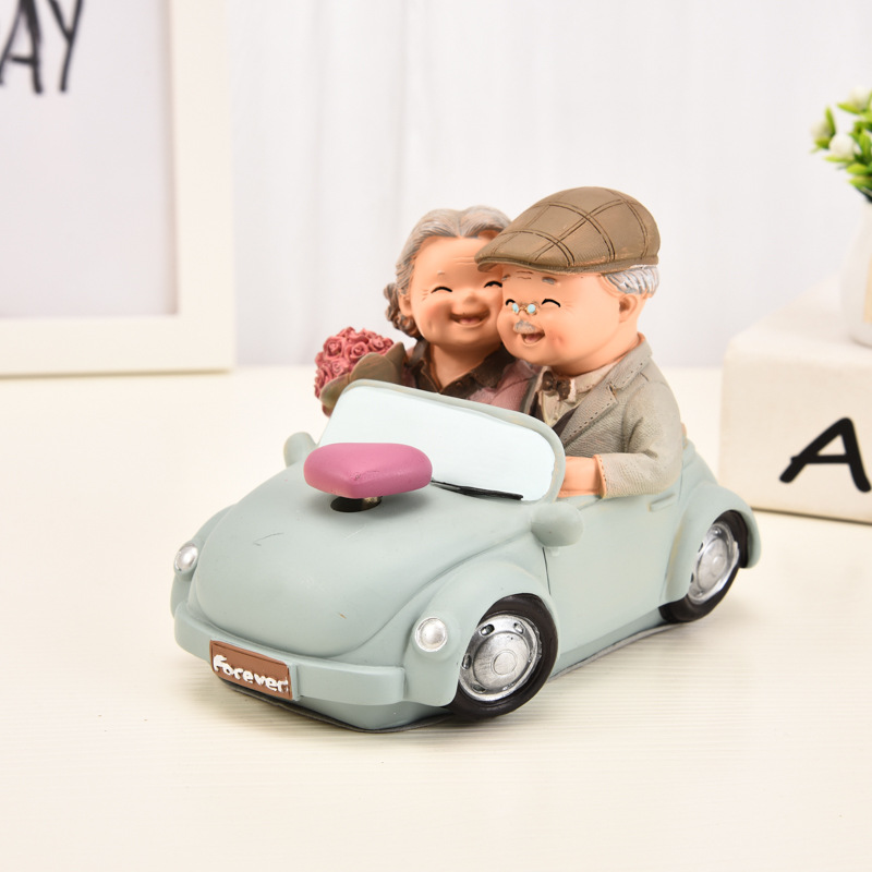 Love is accompanied by a leisurely old man, old lady,  creative decorations ornaments