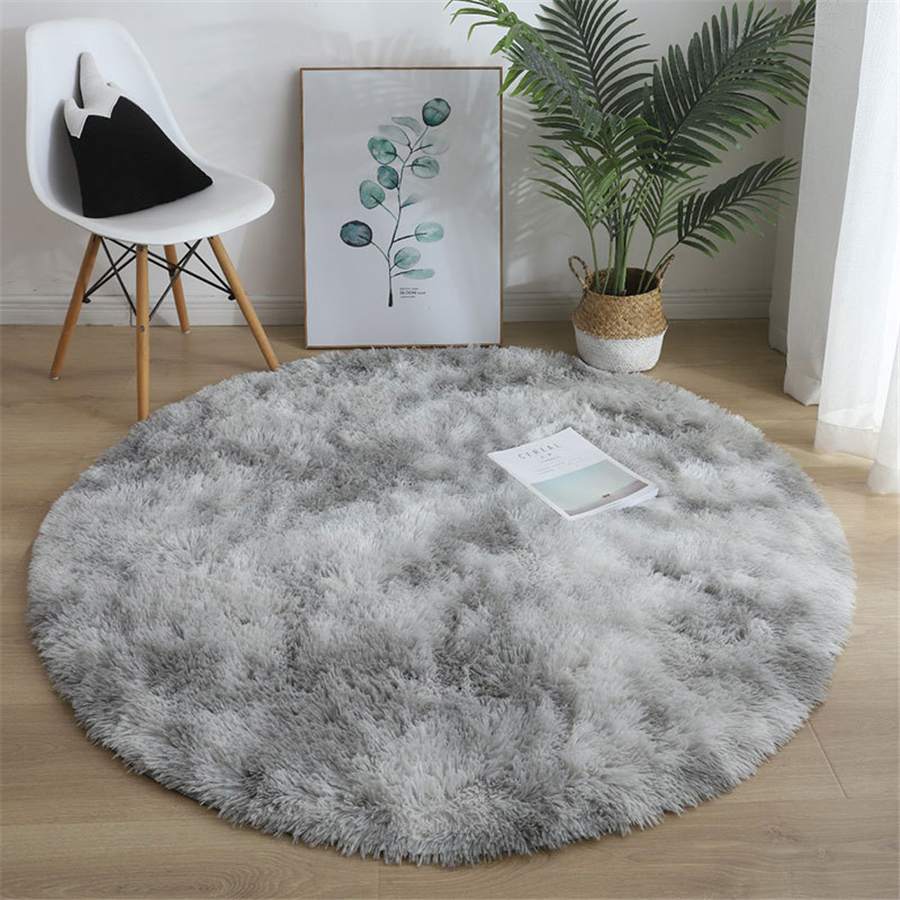 Rainbow Round Rug Carpets Living Room Decor Faux Fur Rugs Kids Room Long Plush Rugs for Bedroom