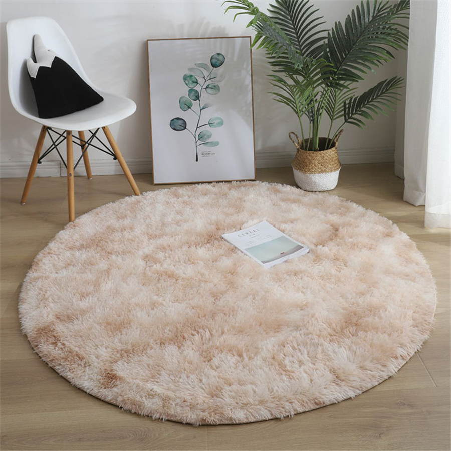 Rainbow Round Rug Carpets Living Room Decor Faux Fur Rugs Kids Room Long Plush Rugs for Bedroom
