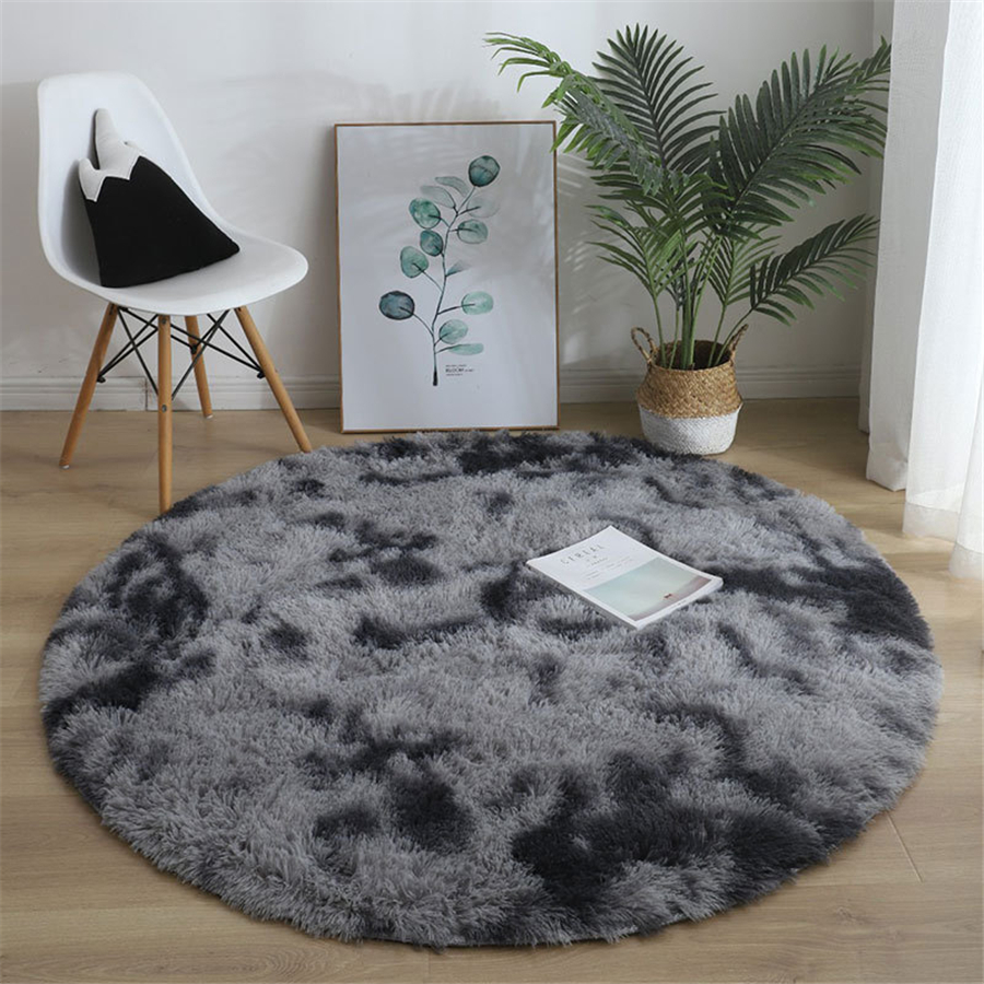 Rainbow Round Rug Carpets Living Room Decor Faux Fur Rugs Kids Room Long Plush Rugs for Bedroom