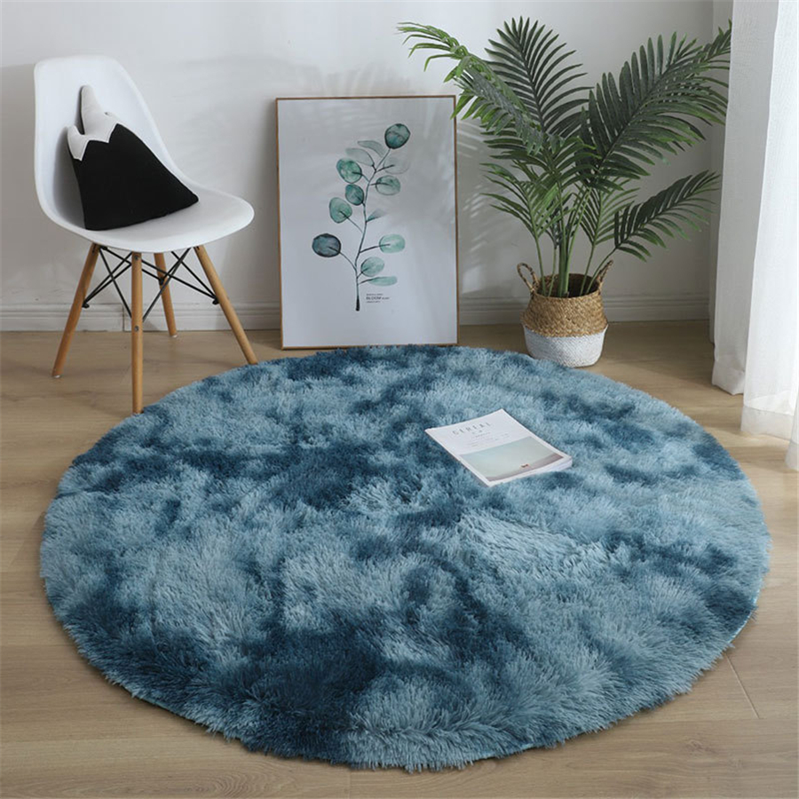 Rainbow Round Rug Carpets Living Room Decor Faux Fur Rugs Kids Room Long Plush Rugs for Bedroom