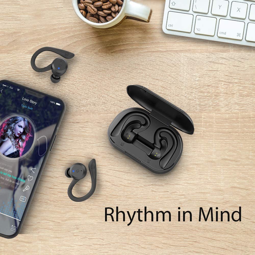 Bluetooth headset IPX7 waterproof stereo built-in microphone in-ear headset sports running