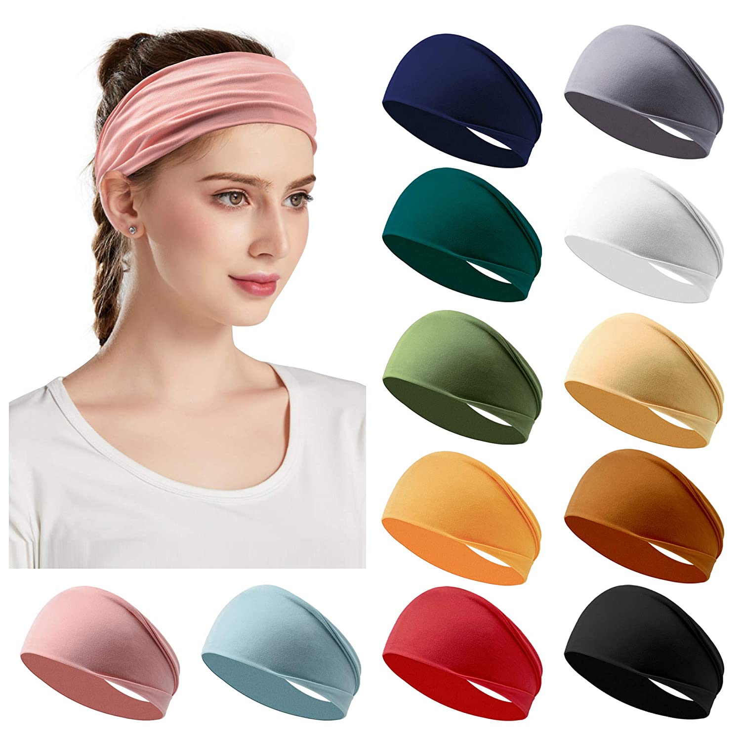 Set of 12 women's hair bands, exercise running headbands, non-slip sweat elastic hair bands