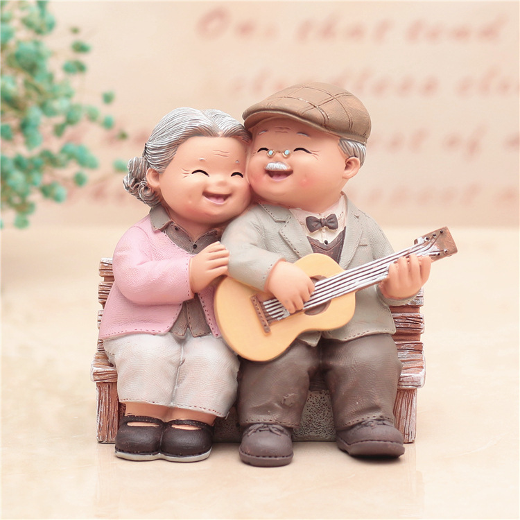 Love is accompanied by a leisurely old man, old lady,  creative decorations ornaments