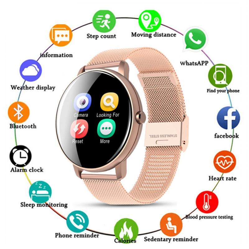Men's Smart Watch Blood Pressure Heart Rate Monitor Full Touch Round Waterproof Womens Sport Watch