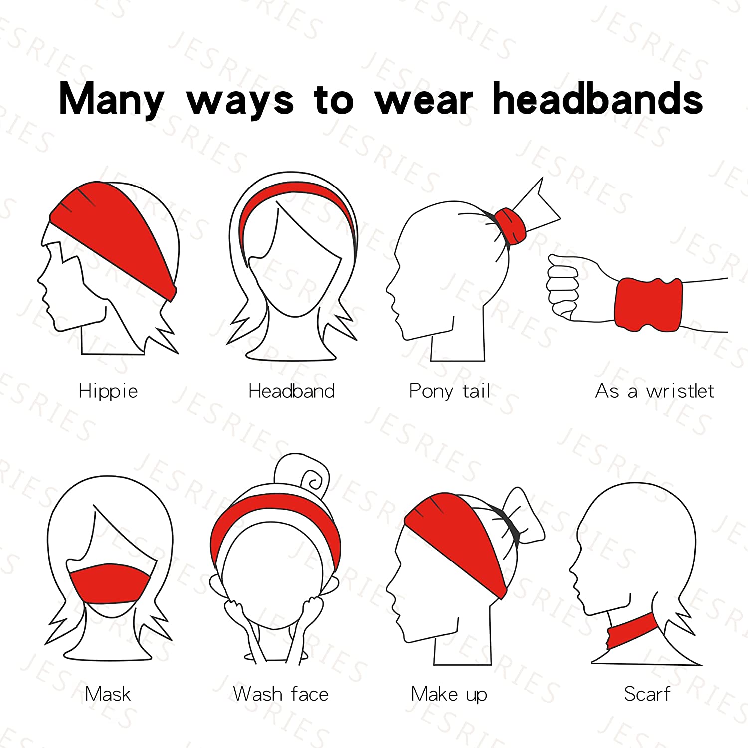 Set of 12 women's hair bands, exercise running headbands, non-slip sweat elastic hair bands