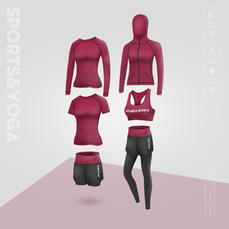 5PCS Seamless Women  Workout Sportswear Gym Clothing Running Clothing Fitness Long Sleeve Crop