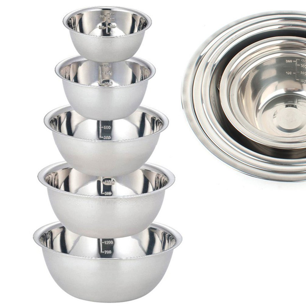 5pcs Stainless steel bowl set for mixing food, vegetables, fruits, rice, wash bowl, metal storage