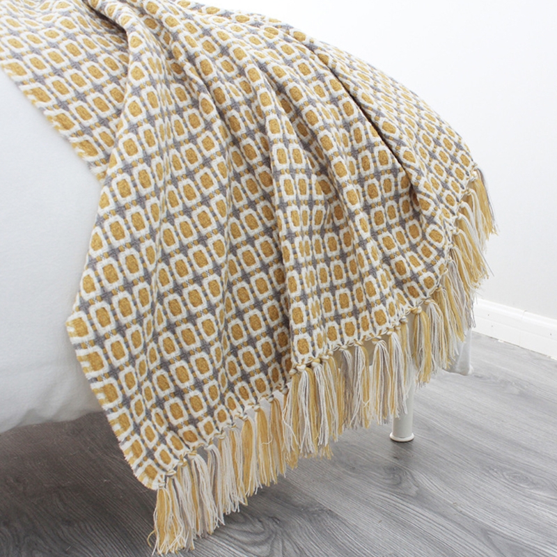 Pastoral Style Sofa Blanket Knitted Throws Simple Design Yellow Check Pattern Blanket Home Textiles