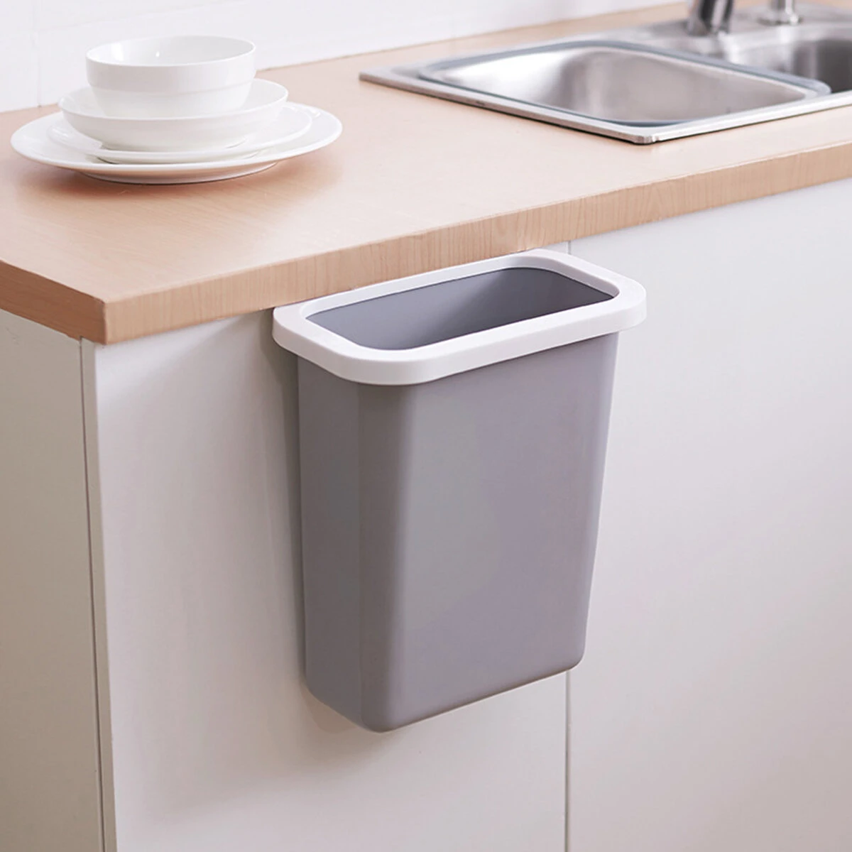 Kitchen countertop trash can door hanging type household plastic bucket without lid
