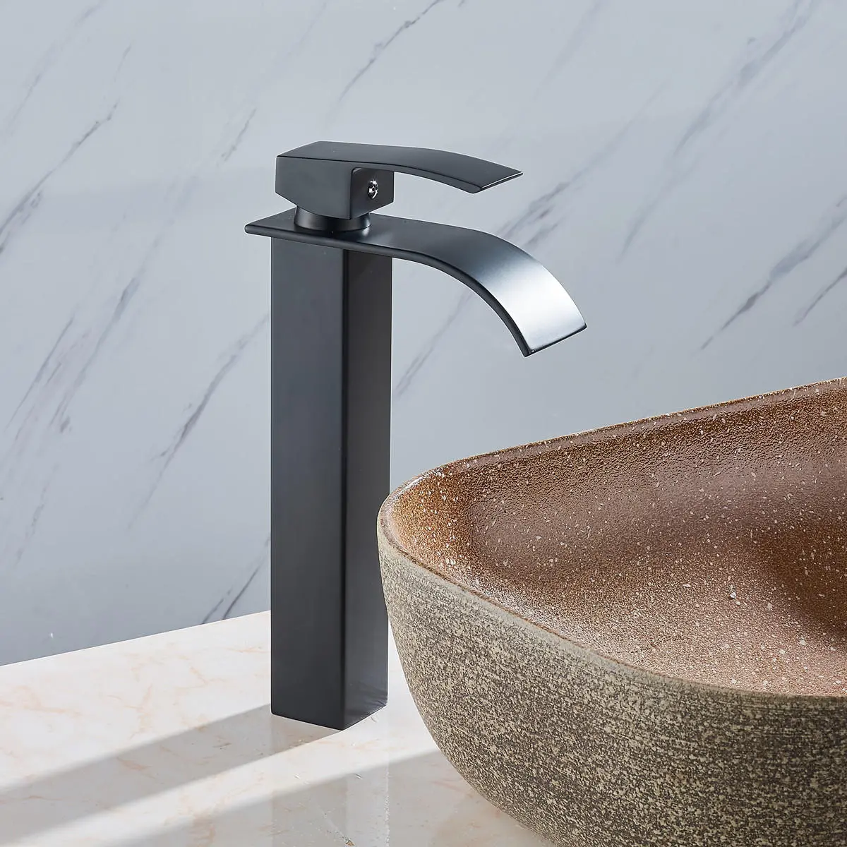Black  Modern Bathroom Basin Faucet Bathroom Spout Faucet Hot & Cold Water Mixer Tap Single Handle