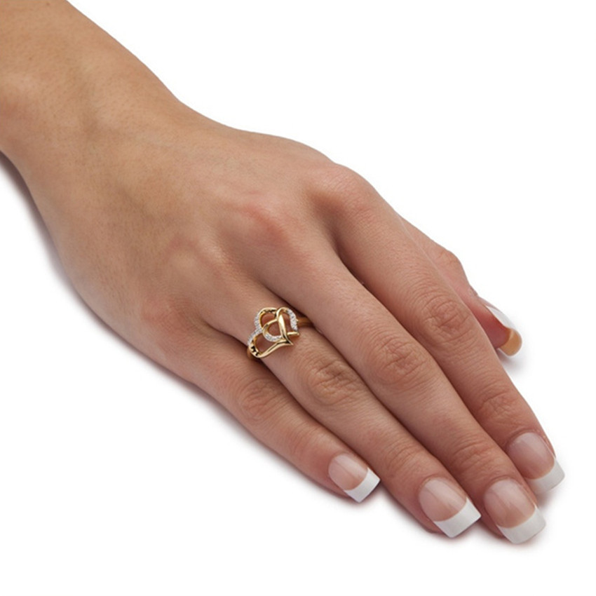 Modern women's finger ring, delicate, double heart crystal, rose gold cast wedding party gift 2021