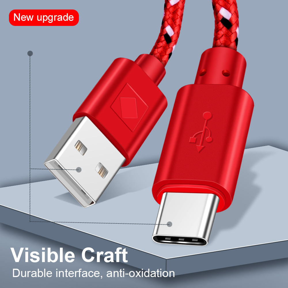 Type c usb cable, braided nylon data sync, fast charge, for samsung s9, s10, xiaomi mi8, huawei p30