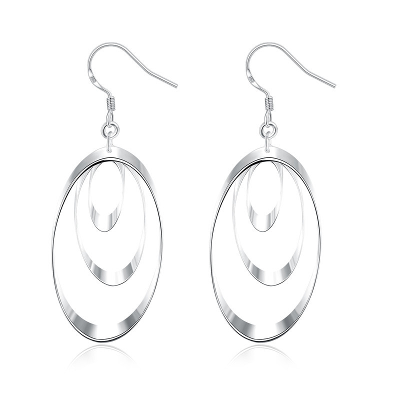 925 Sterling Silver Three Circle Long Tassel Drop Earrings For Women Engagement Wedding Jewelry Gift