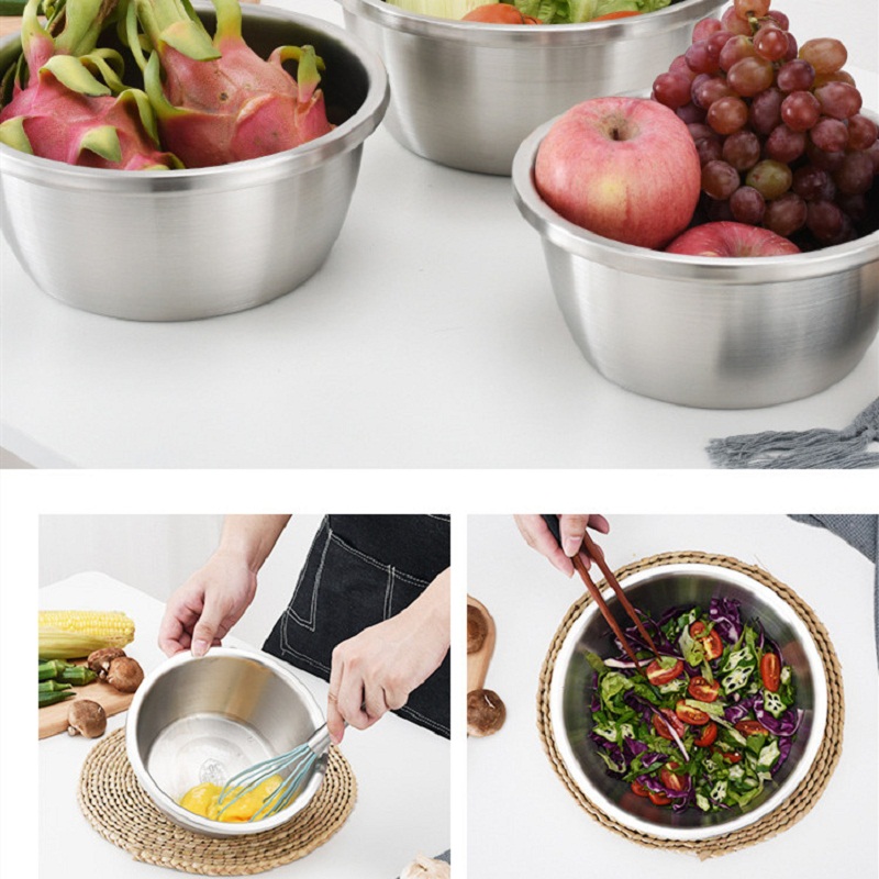 Set of stainless steel bowls, thick kitchen bowls for mixing salad with egg lid, vegetable bowl