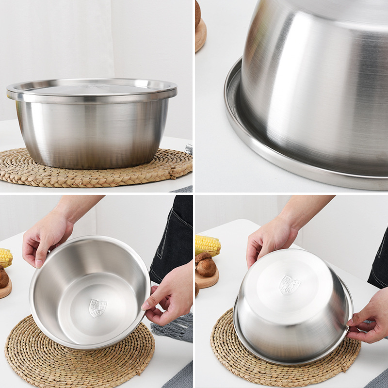 Set of stainless steel bowls, thick kitchen bowls for mixing salad with egg lid, vegetable bowl
