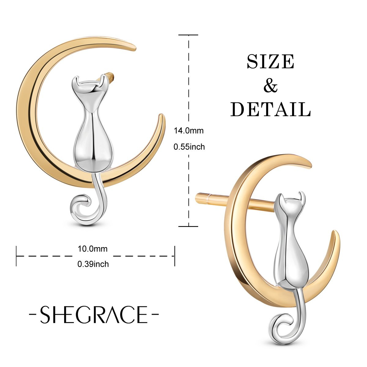 925 Sterling Silver Earrings Cat Moon Earrings Cat Lovers Gift for Women