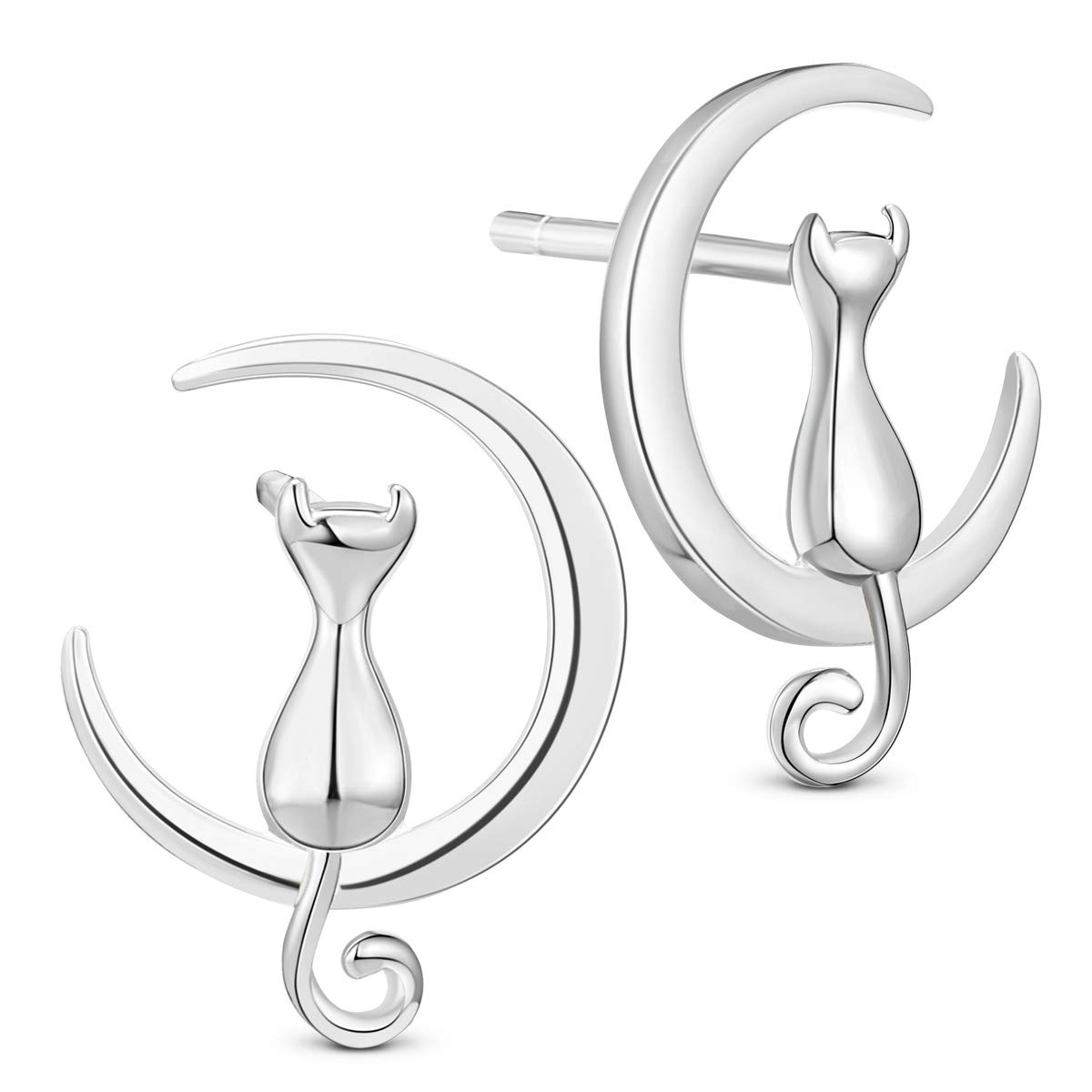 925 Sterling Silver Earrings Cat Moon Earrings Cat Lovers Gift for Women