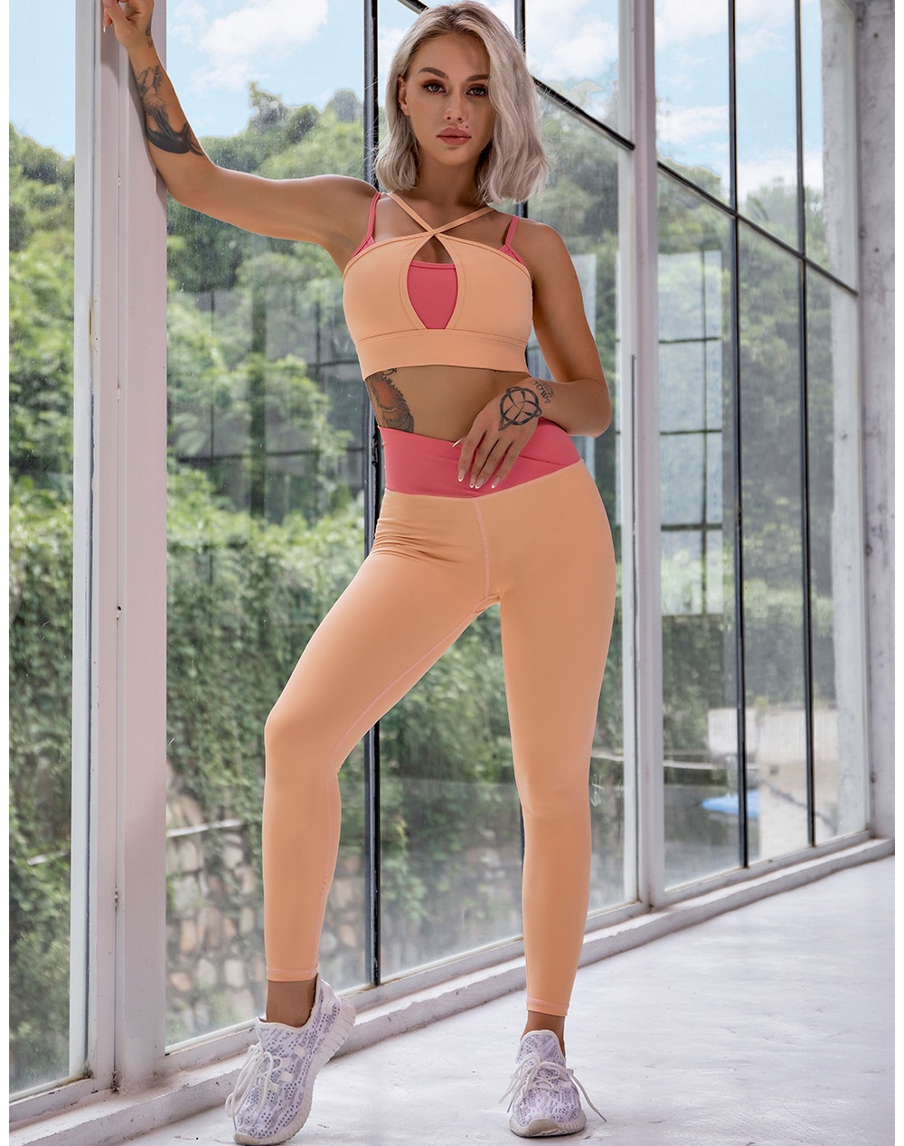 Fitness yoga set gym sport suits sexy female sports wear girl clothes yoga pants leggings bra top