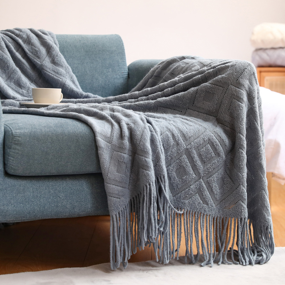 Sofa blanket Mesh blanket for geometric bed, jacquard sofa blanket with tassels, home decor