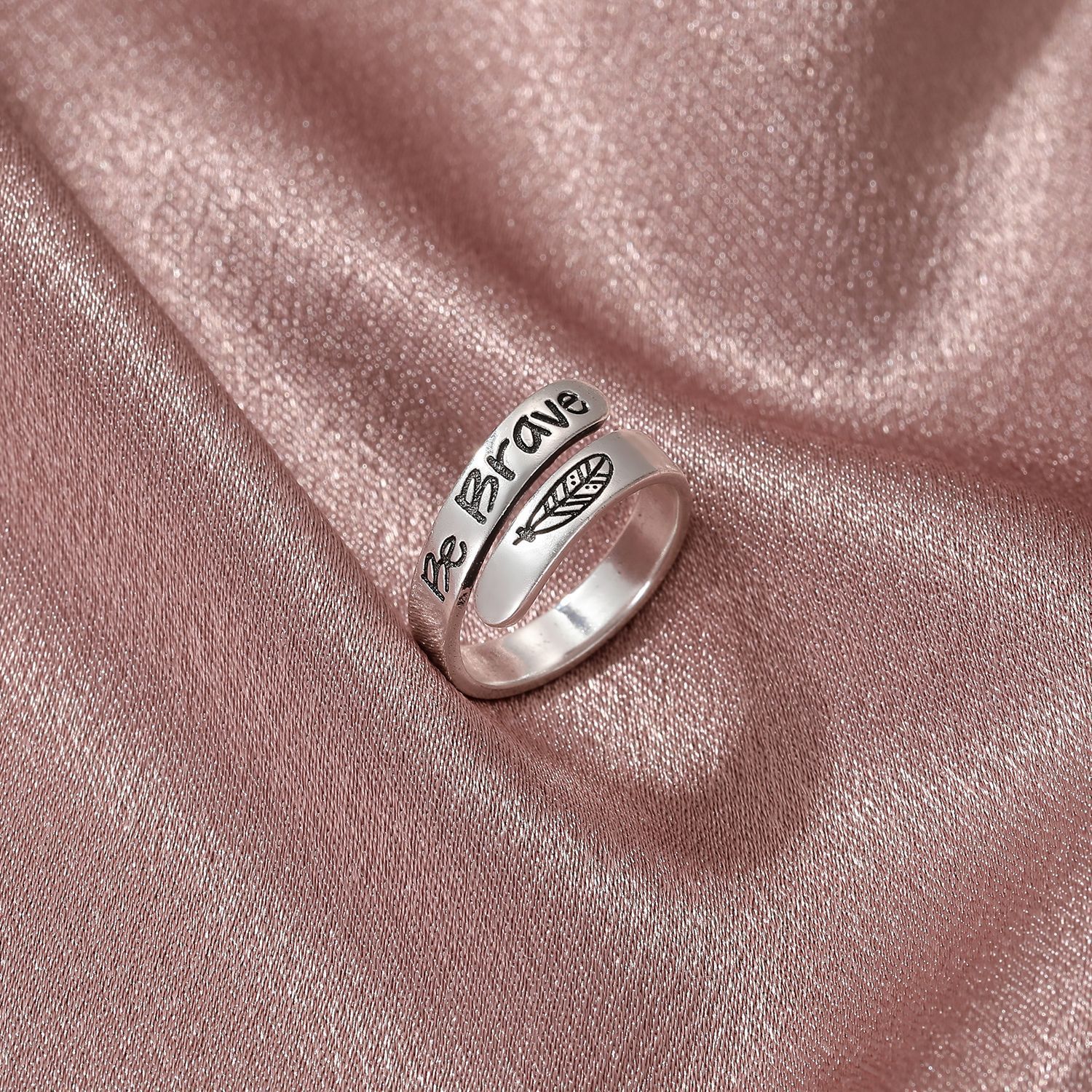 Retro open arrow feather ring, stylish and simple ins steel ring girl