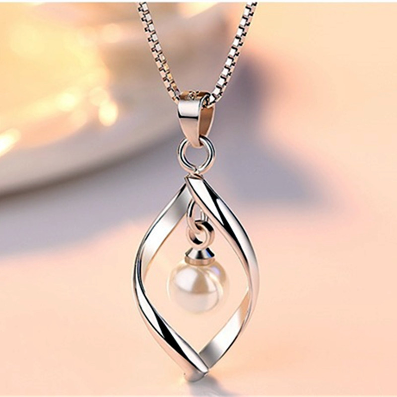 Crank for pearl pendant necklace,  925 sterling silver jewelry, simple, twisted, with pendant