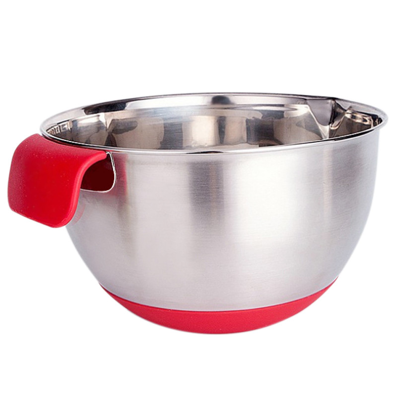 Non-slip stainless steel silicone handle scales salad mixing bowl