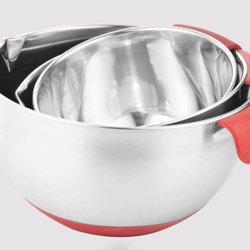 Non-slip stainless steel silicone handle scales salad mixing bowl