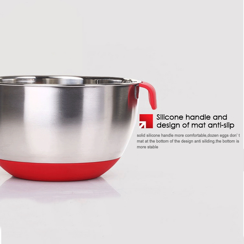 Non-slip stainless steel silicone handle scales salad mixing bowl