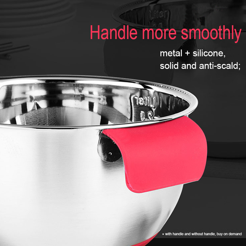 Non-slip stainless steel silicone handle scales salad mixing bowl