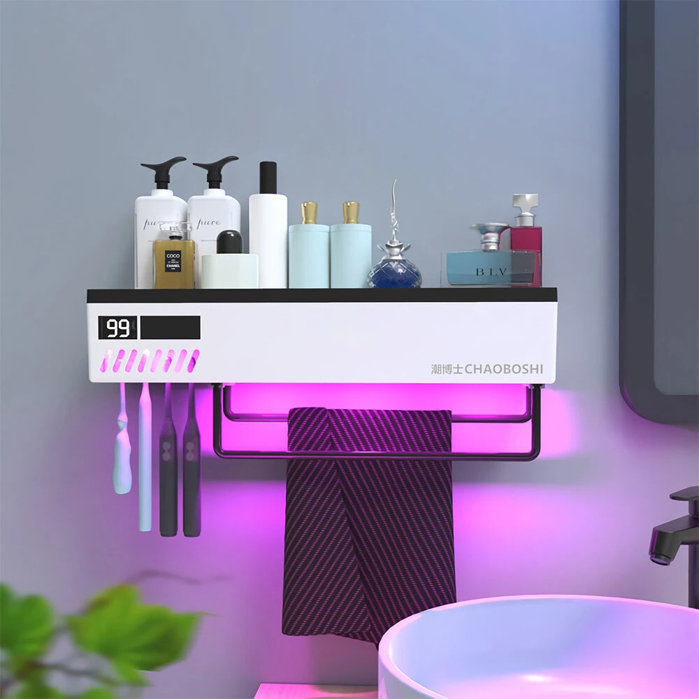 99.99% UV Sterilization Rate Toothbrush Sterilizer Holder Bathroom Storage Rack With Visualize Sreen